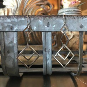 Shiny Silver Geo-Open Square Dangling Earrings